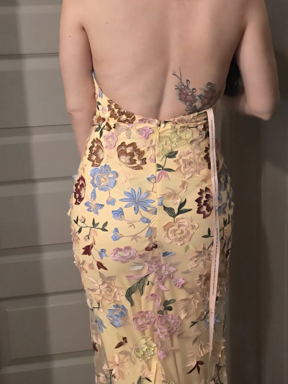 Lulus Infinite Praise Yellow 3d Floral Embroidered Halter Maxi Dress - Size S - Picture 3 of 4